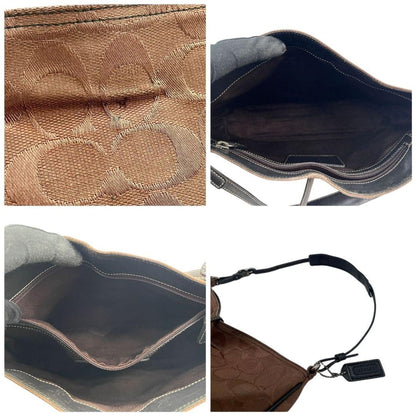 COACH Shoulder Bag Purse Signature Canvas Leather Brown Black Authentic