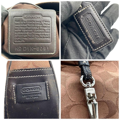 COACH Shoulder Bag Purse Signature Canvas Leather Brown Black Authentic