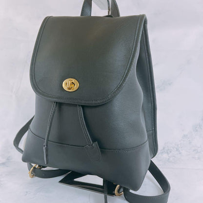 COACH Backpack Turn Lock Leather Black Authentic
