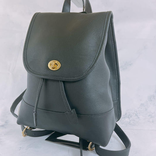 COACH Backpack Turn Lock Leather Black Authentic