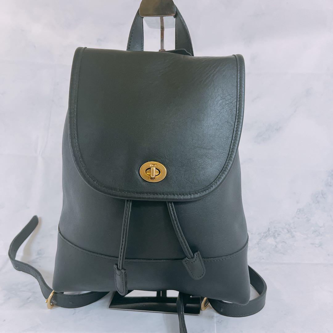 COACH Backpack Turn Lock Leather Black Authentic