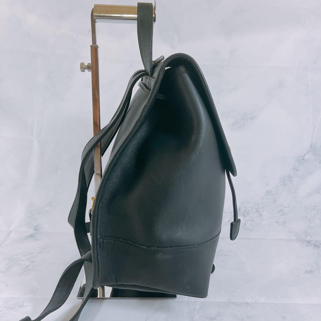 COACH Backpack Turn Lock Leather Black Authentic