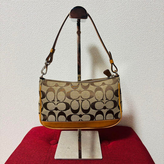 COACH Accessory Pouch Shoulder Bag 6094 Signature Canvas Leather Beige Brown