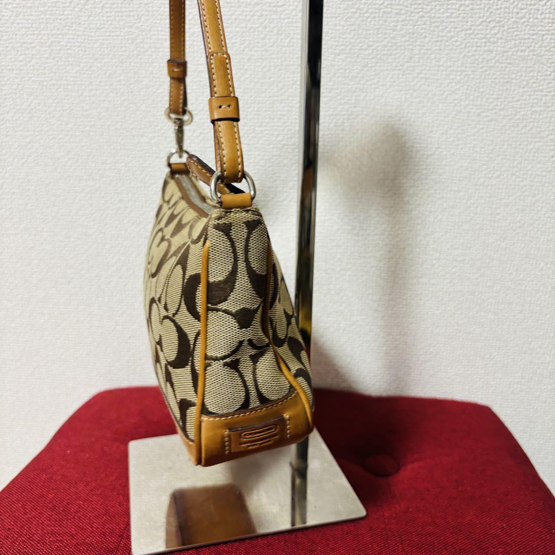 COACH Accessory Pouch Shoulder Bag 6094 Signature Canvas Leather Beige Brown