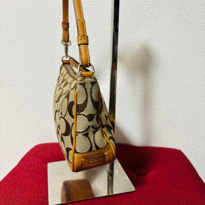 COACH Accessory Pouch Shoulder Bag 6094 Signature Canvas Leather Beige Brown