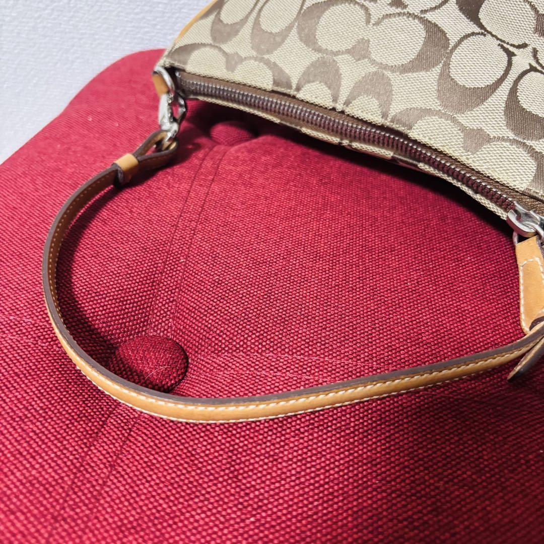 COACH Accessory Pouch Shoulder Bag 6094 Signature Canvas Leather Beige Brown