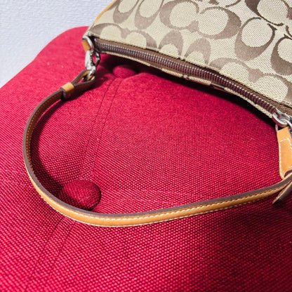 COACH Accessory Pouch Shoulder Bag 6094 Signature Canvas Leather Beige Brown