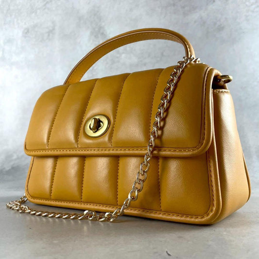COACH Shoulder Bag Purse 2way Turn Lock Yellow Authentic