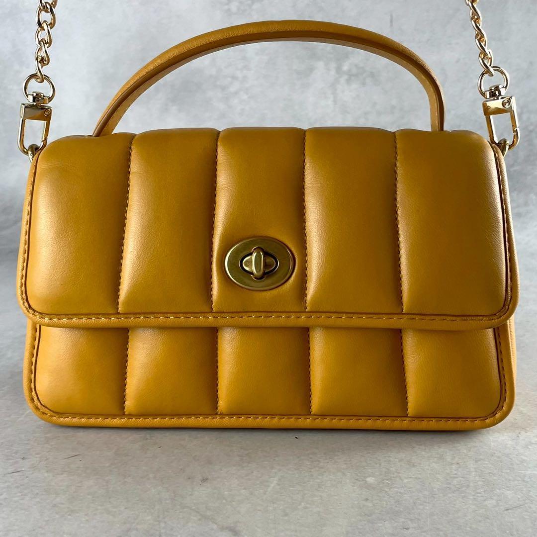 COACH Shoulder Bag Purse 2way Turn Lock Yellow Authentic
