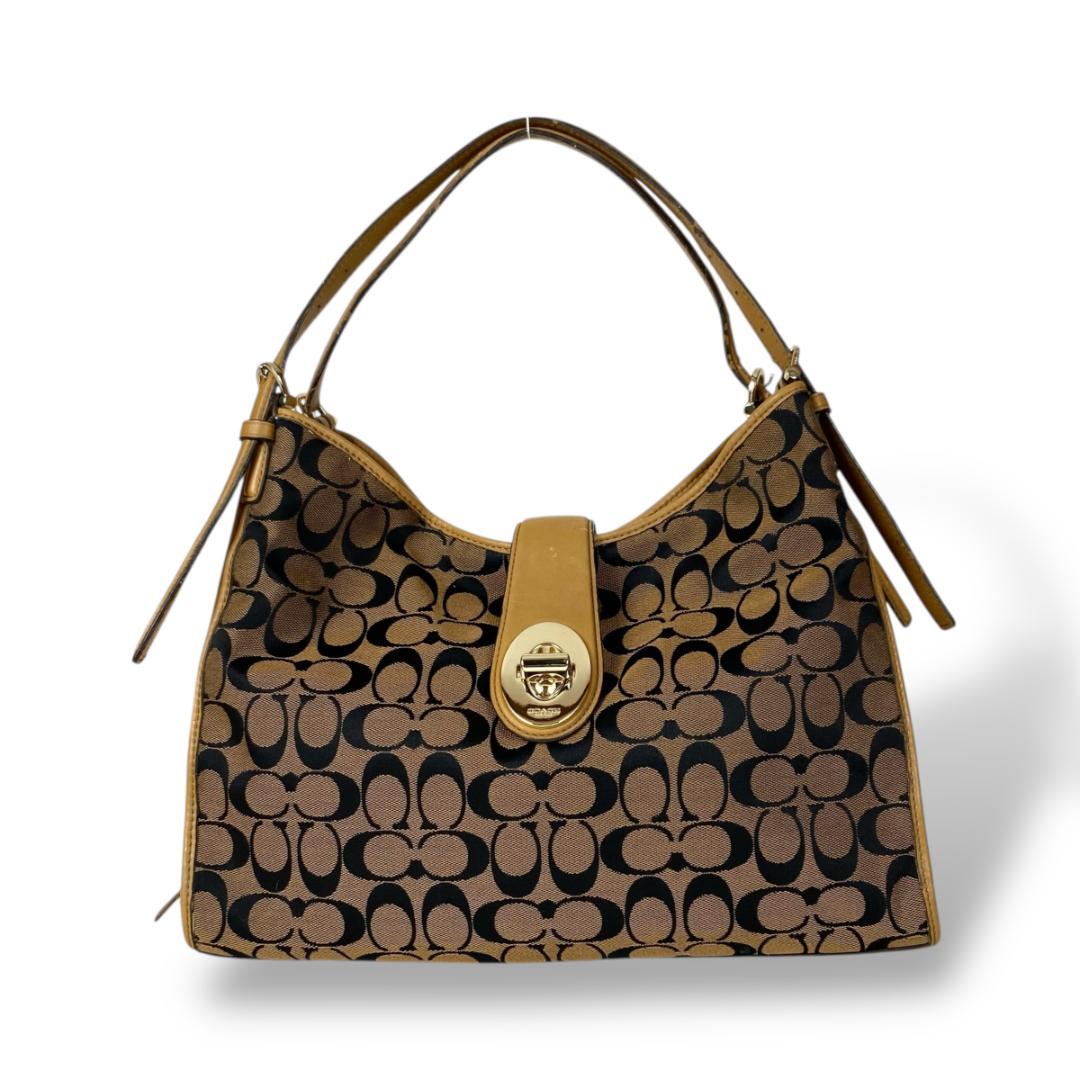 COACH Shoulder Bag Purse Signature 32353 Turn Lock Authentic