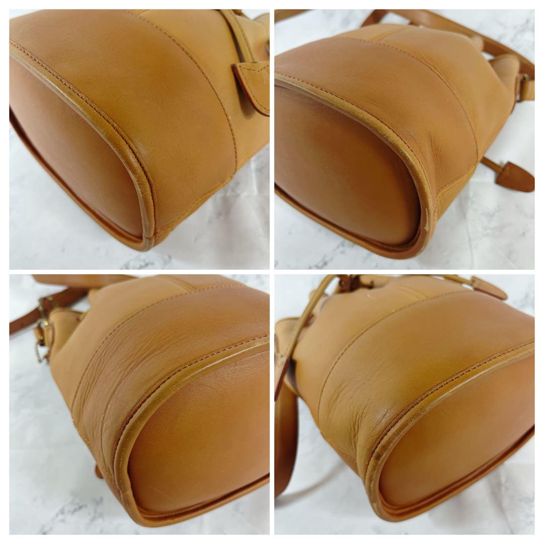 COACH Shoulder Bag Purse OLD Leather Yellow Brown Authentic