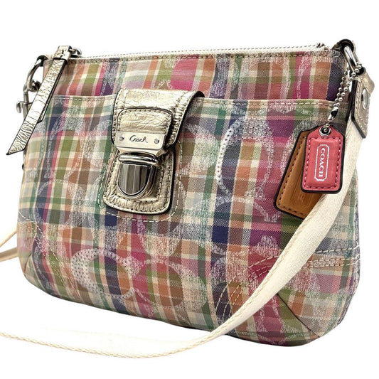 COACH Shoulder Bag Purse Signature Nylon Multicolor Authentic