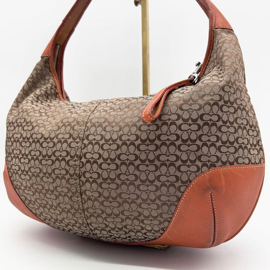 COACH Shoulder Bag Purse Signature Canvas Leather Brown Beige Orange Authentic