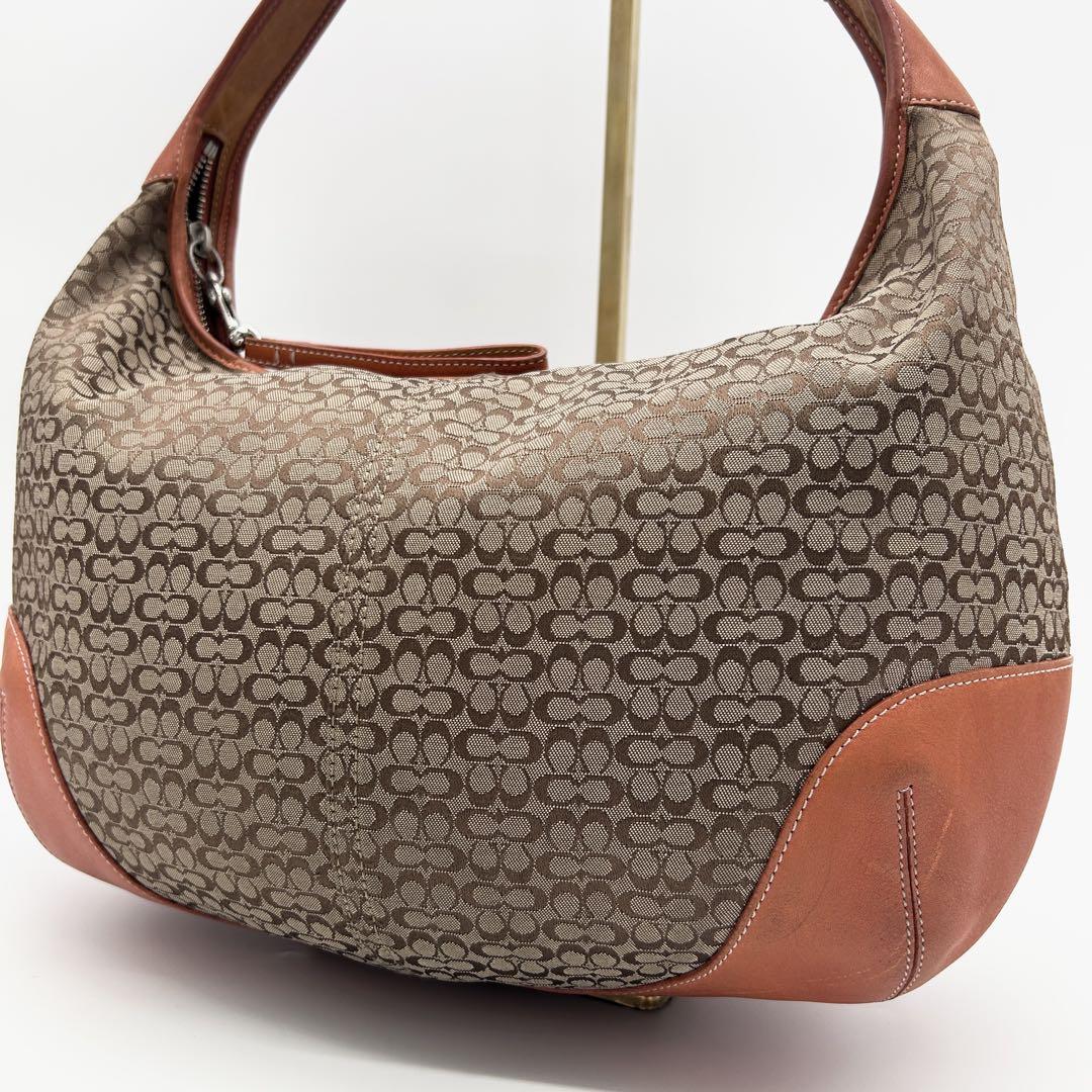 COACH Shoulder Bag Purse Signature Canvas Leather Brown Beige Orange Authentic