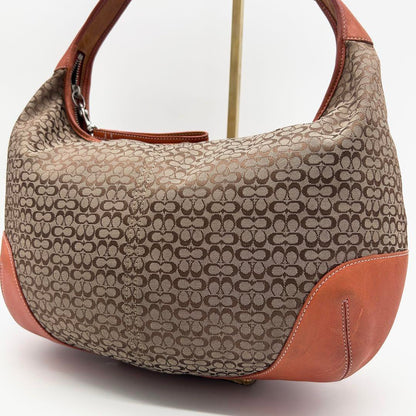 COACH Shoulder Bag Purse Signature Canvas Leather Brown Beige Orange Authentic