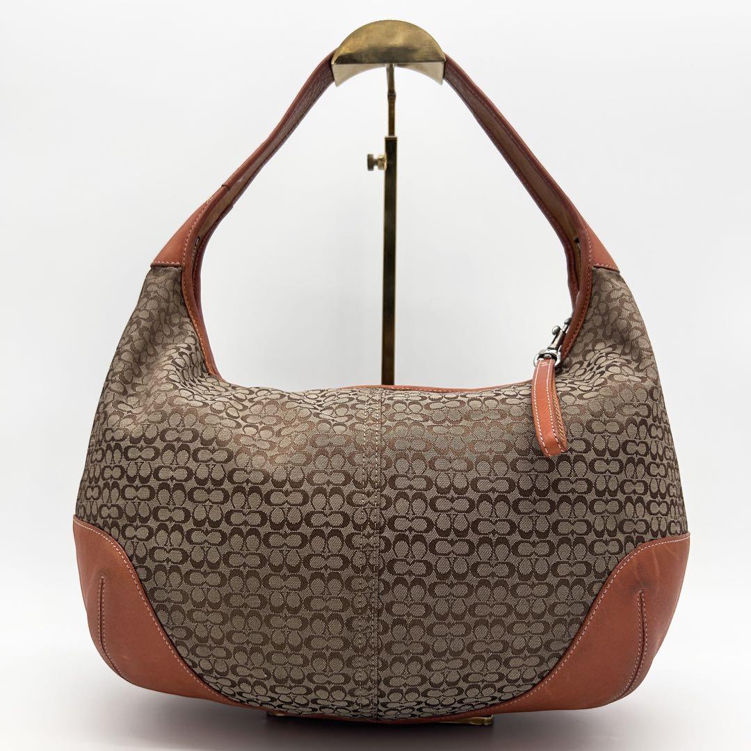 COACH Shoulder Bag Purse Signature Canvas Leather Brown Beige Orange Authentic