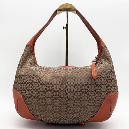 COACH Shoulder Bag Purse Signature Canvas Leather Brown Beige Orange Authentic