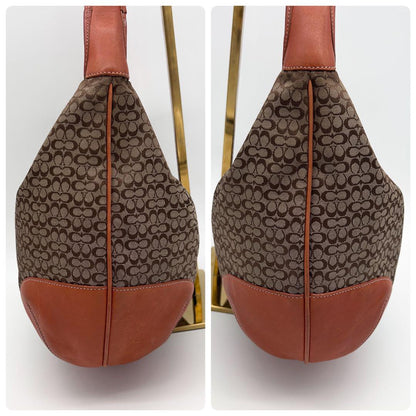 COACH Shoulder Bag Purse Signature Canvas Leather Brown Beige Orange Authentic