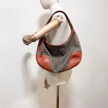 COACH Shoulder Bag Purse Signature Canvas Leather Brown Beige Orange Authentic