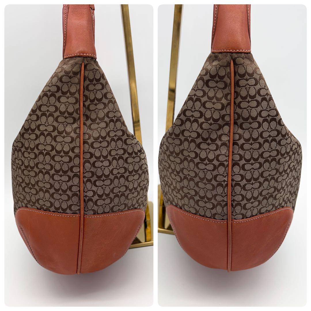 COACH Shoulder Bag Purse Signature Canvas Leather Brown Beige Orange Authentic