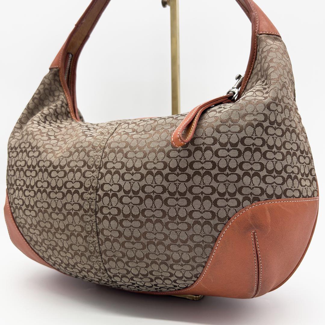 COACH Shoulder Bag Purse Signature Canvas Leather Brown Beige Orange Authentic