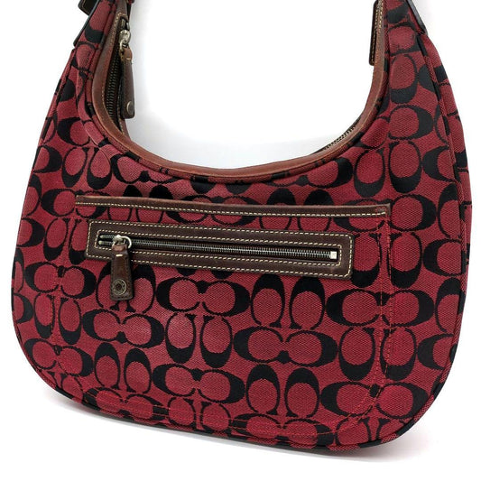COACH Shoulder Bag Purse Signature Hobo Red Authentic