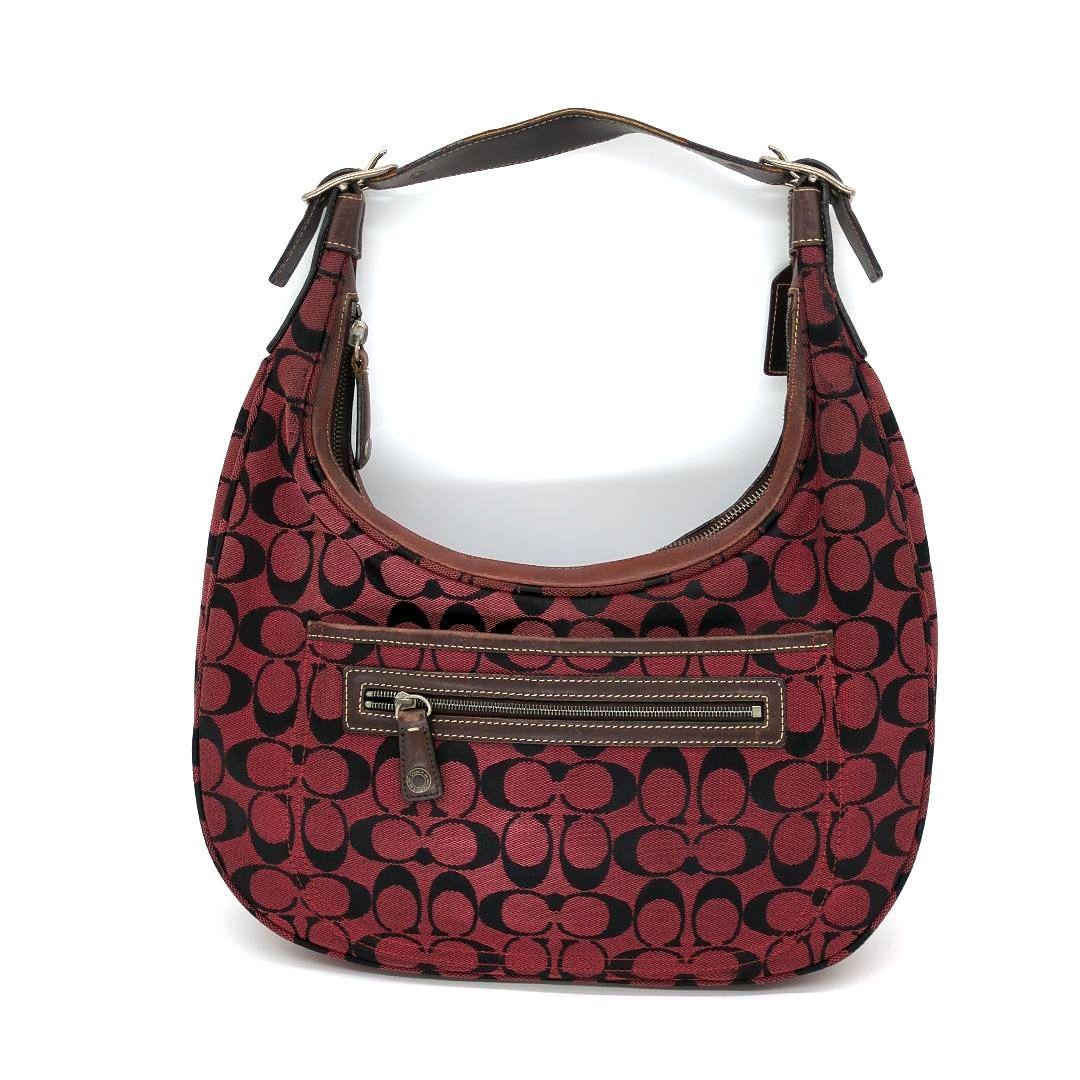 COACH Shoulder Bag Purse Signature Hobo Red Authentic