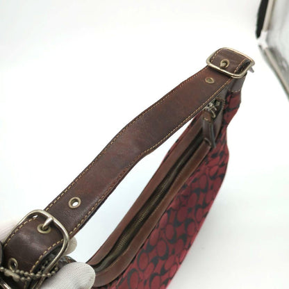 COACH Shoulder Bag Purse Signature Hobo Red Authentic