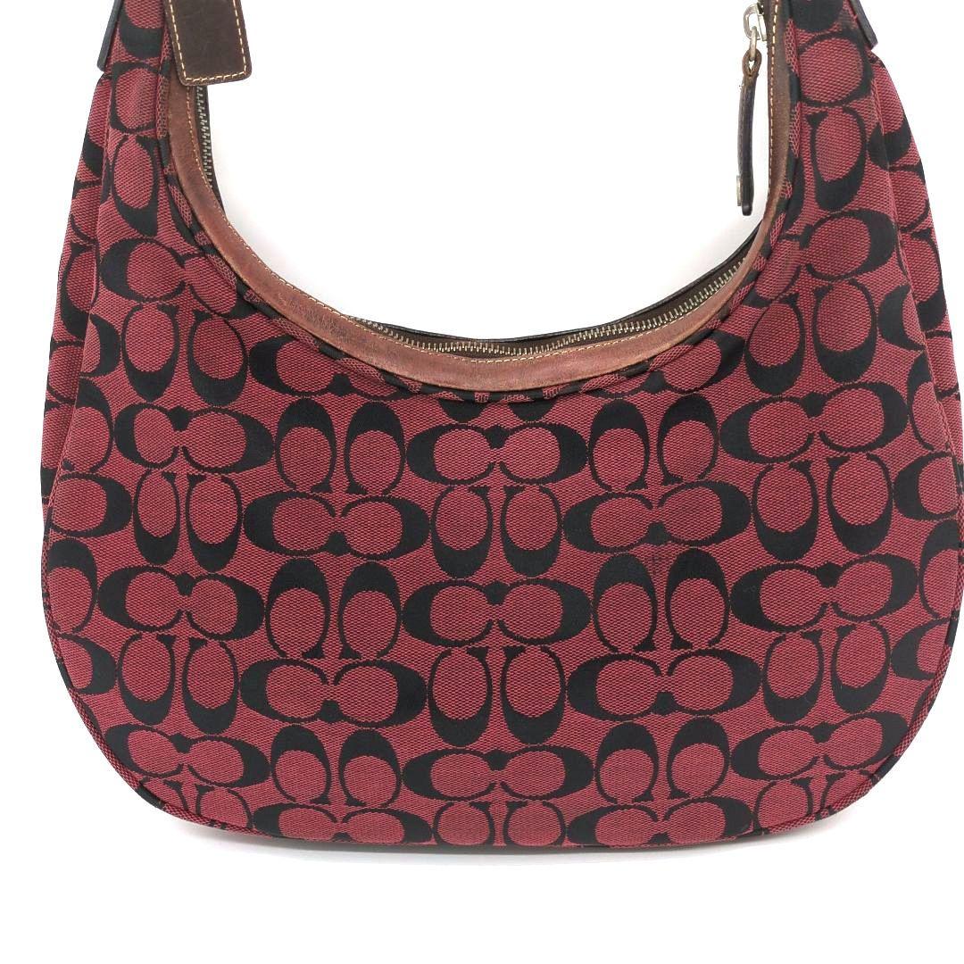 COACH Shoulder Bag Purse Signature Hobo Red Authentic