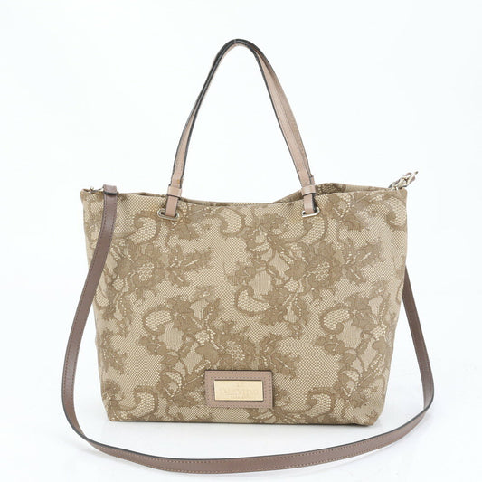 Valentino Garavani Shoulder Bag Purse 2way Leather Coated Canvas Beige Authentic