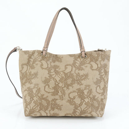 Valentino Garavani Shoulder Bag Purse 2way Leather Coated Canvas Beige Authentic