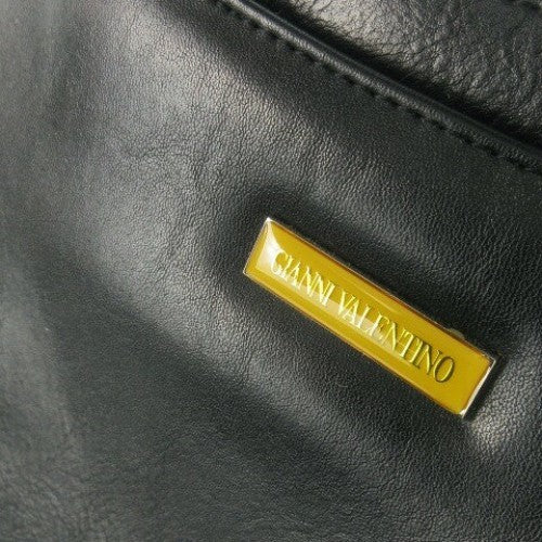 GIANNI VALENTINO Hand Bag Tote Purse Logo Leather Black Authentic