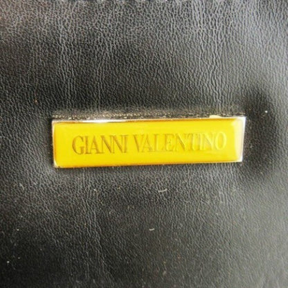 GIANNI VALENTINO Hand Bag Tote Purse Logo Leather Black Authentic