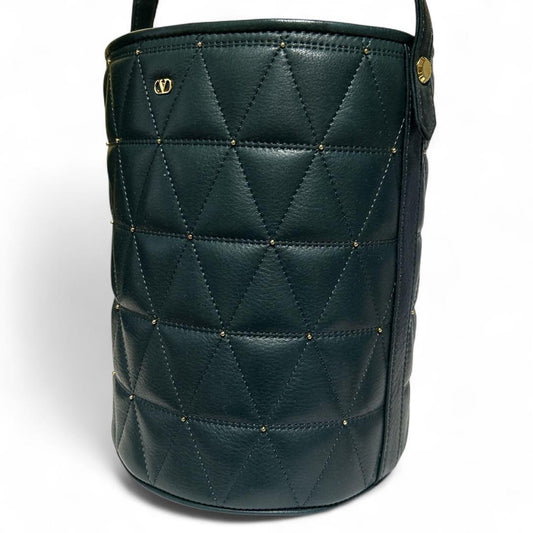 Valentino Garavani Shoulder Bag Purse Logo Leather Deep Green Authentic