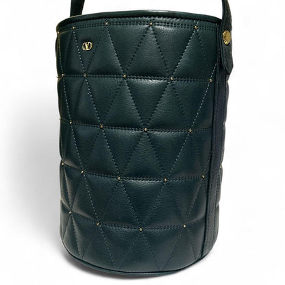 Valentino Garavani Shoulder Bag Purse Logo Leather Deep Green Authentic