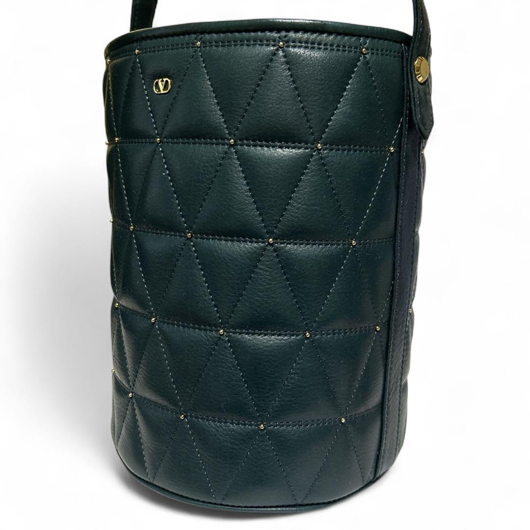 Valentino Garavani Shoulder Bag Purse Logo Leather Deep Green Authentic