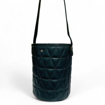 Valentino Garavani Shoulder Bag Purse Logo Leather Deep Green Authentic