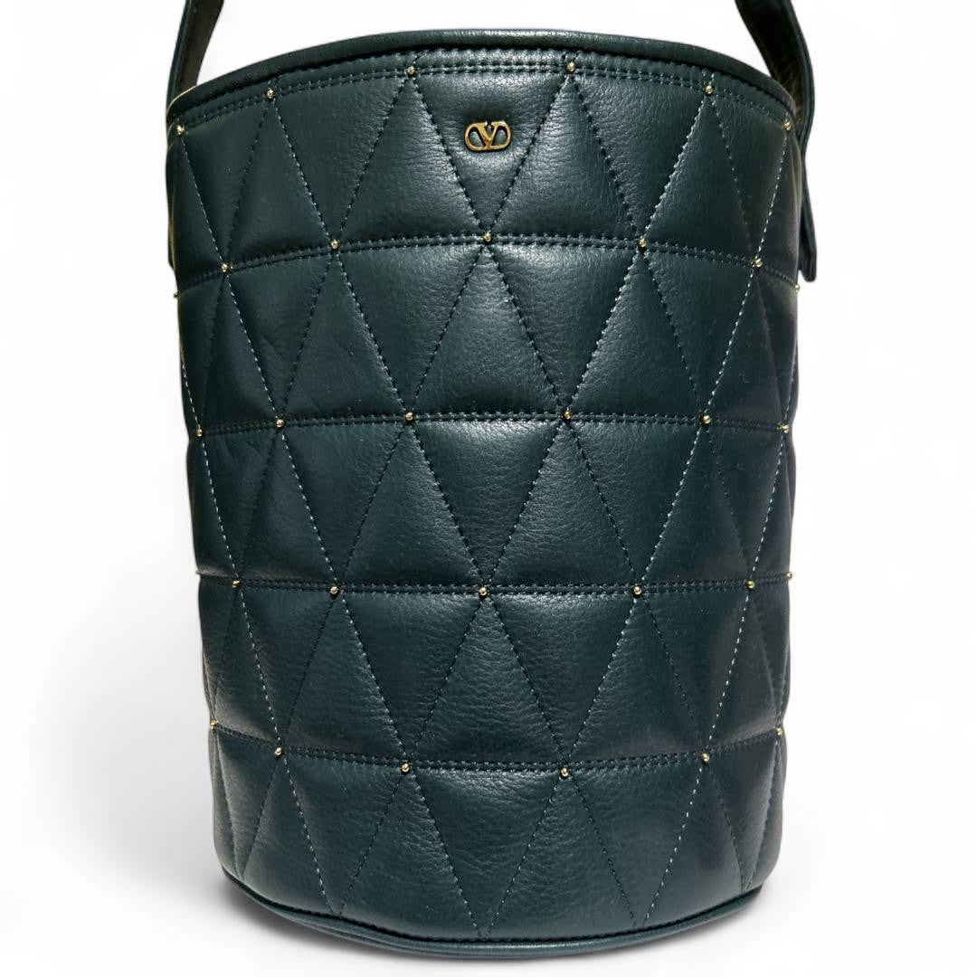 Valentino Garavani Shoulder Bag Purse Logo Leather Deep Green Authentic