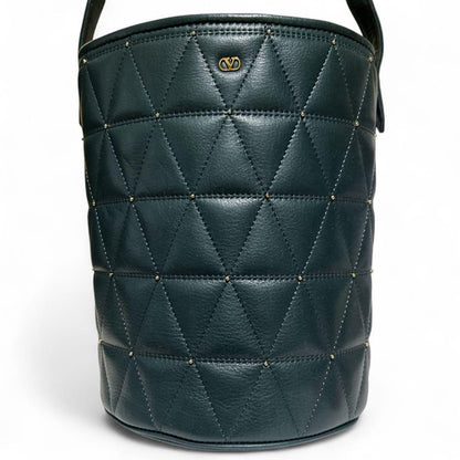 Valentino Garavani Shoulder Bag Purse Logo Leather Deep Green Authentic
