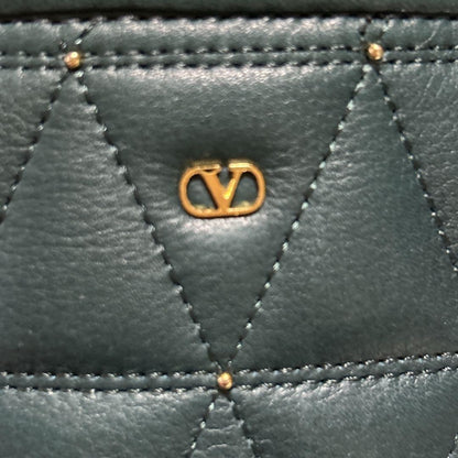 Valentino Garavani Shoulder Bag Purse Logo Leather Deep Green Authentic