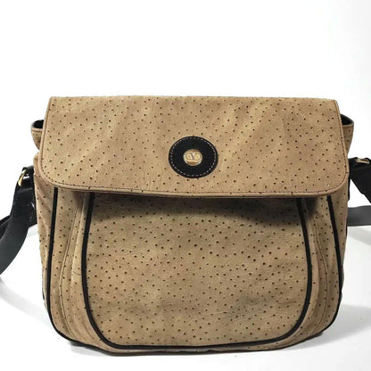 Valentino Garavani Shoulder Bag Purse Logo Leather Beige Gold Authentic