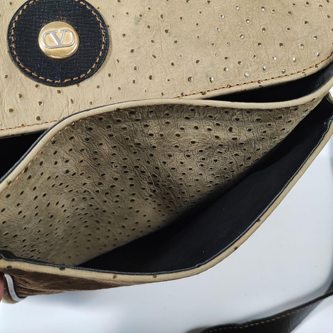 Valentino Garavani Shoulder Bag Purse Logo Leather Beige Gold Authentic