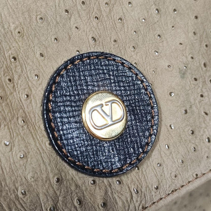 Valentino Garavani Shoulder Bag Purse Logo Leather Beige Gold Authentic