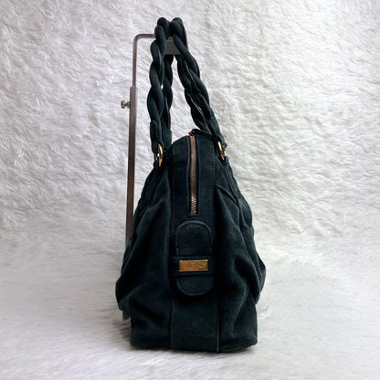 Valentino Garavani Hand Bag Tote Purse Suede Velour Leather Green Authentic