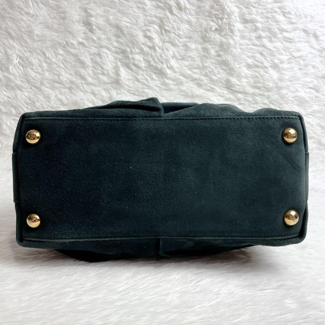 Valentino Garavani Hand Bag Tote Purse Suede Velour Leather Green Authentic