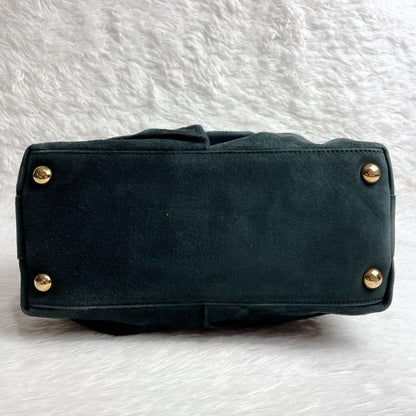 Valentino Garavani Hand Bag Tote Purse Suede Velour Leather Green Authentic