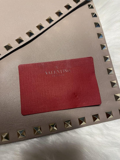Valentino Clutch Bag Second Bag Studs Pink Beige Greige Authentic