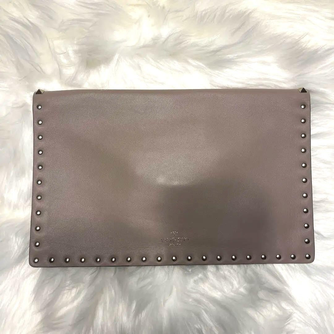 Valentino Clutch Bag Second Bag Studs Pink Beige Greige Authentic