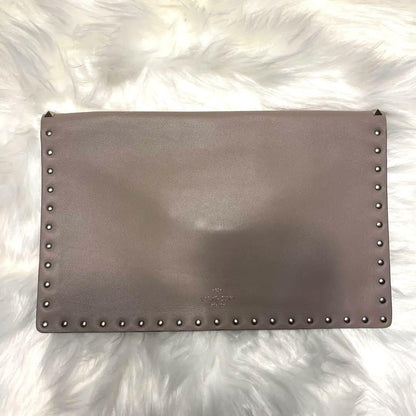 Valentino Clutch Bag Second Bag Studs Pink Beige Greige Authentic