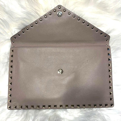 Valentino Clutch Bag Second Bag Studs Pink Beige Greige Authentic